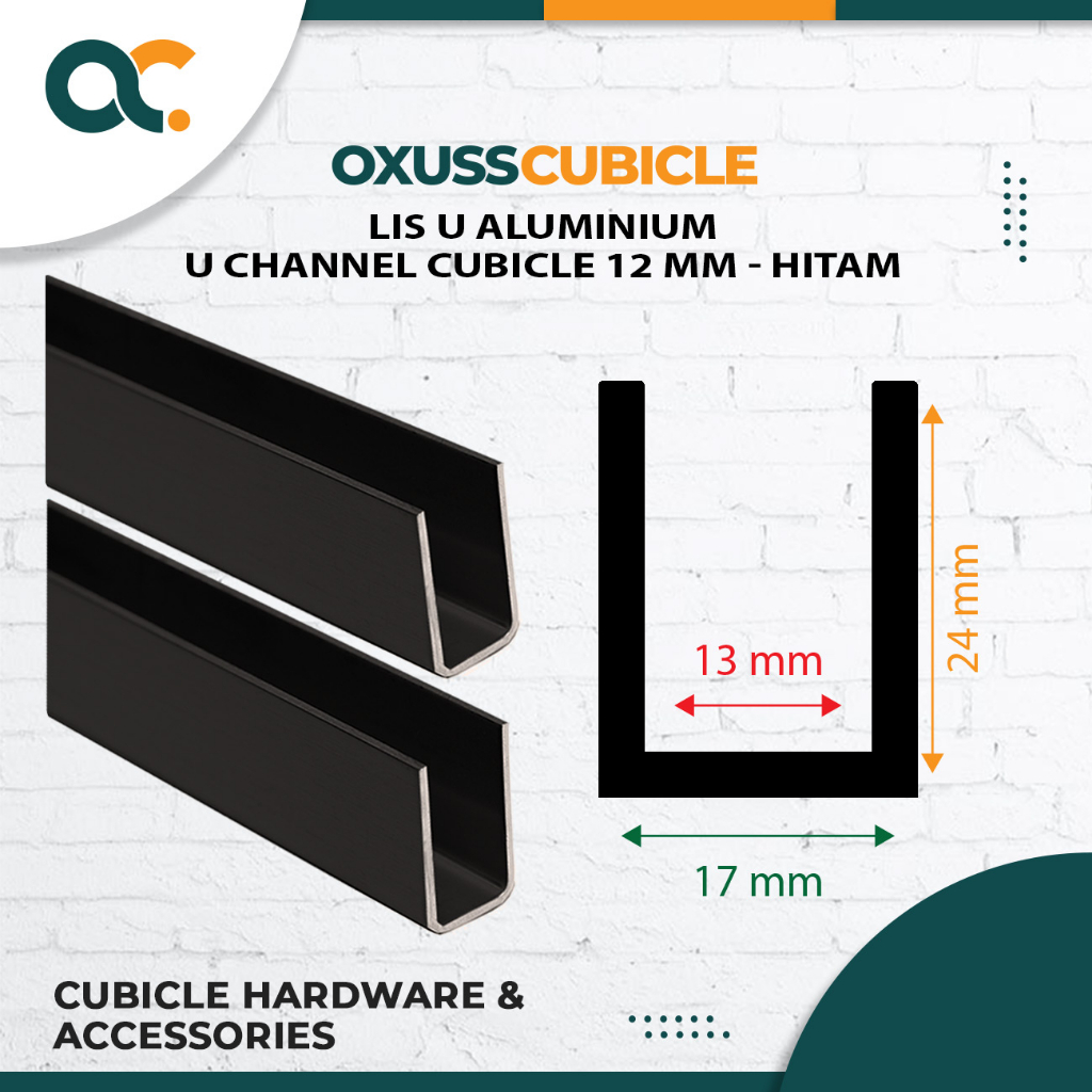 Lis U Aluminium U Channel Cubicle 12MM (185cm) - Hitam