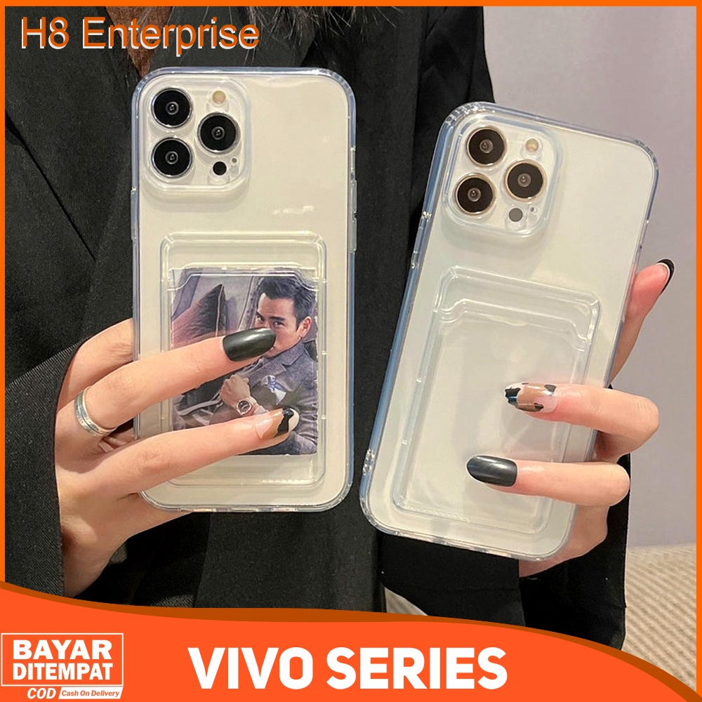 Case Vivo Y12 Clear Transparant Card Slot TPU Casing Holder Simpan Kartu