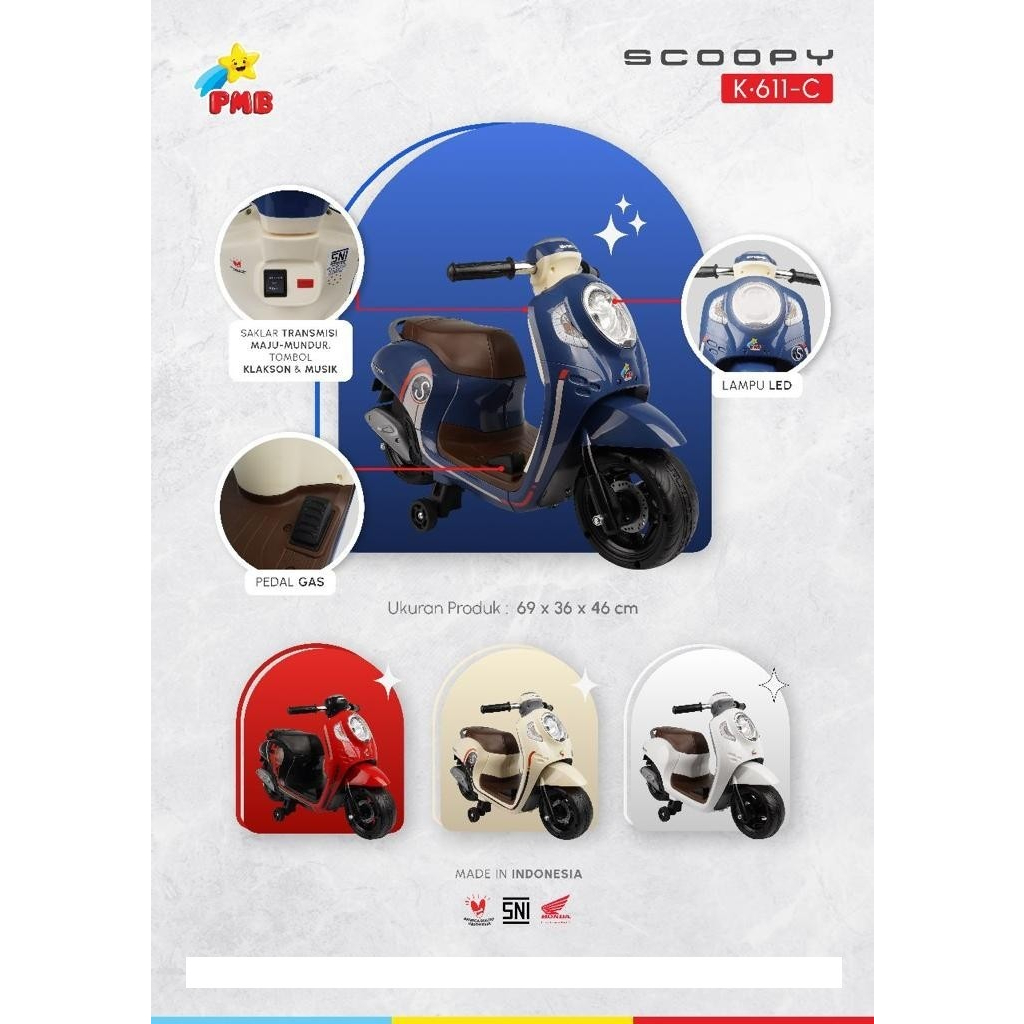 MAINAN MOTOR AKI ANAK PMB K611C HONDA SCOOPY K 611 C