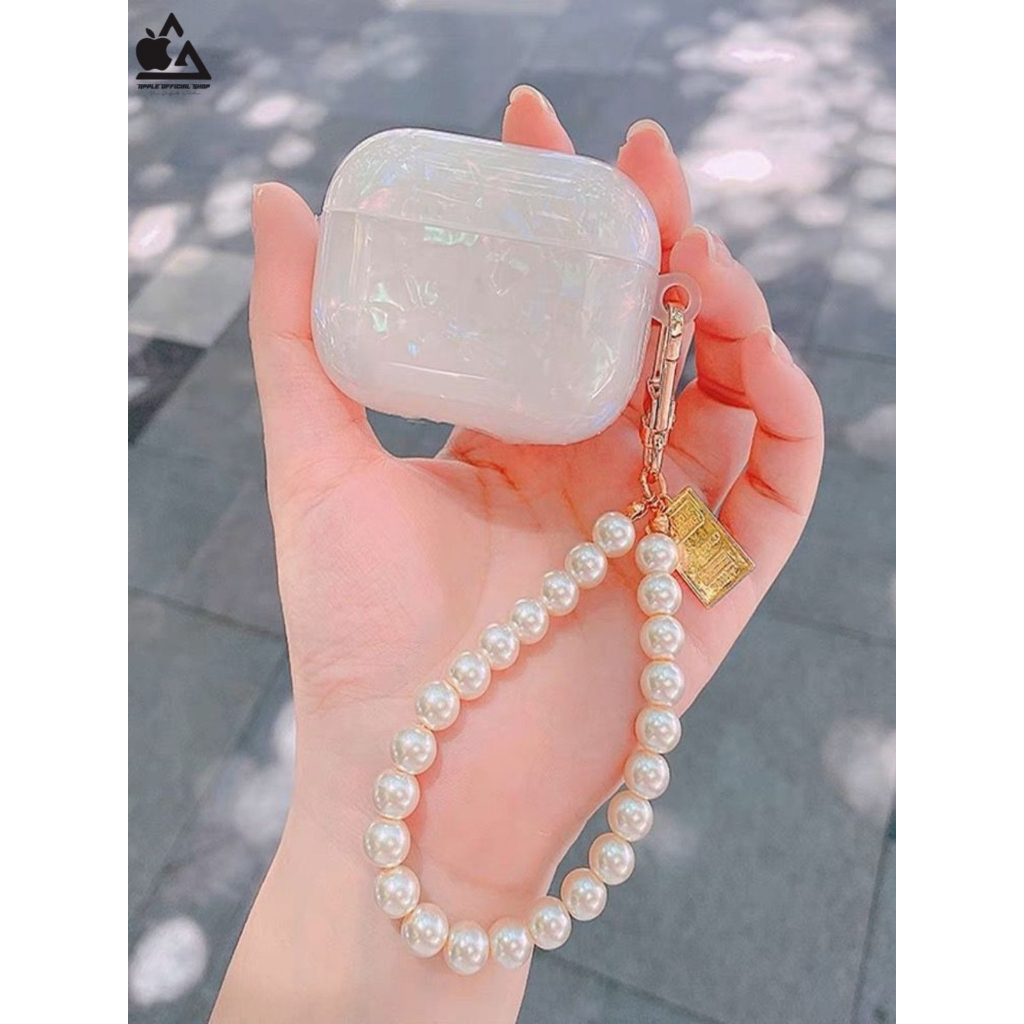Premium Silikon Case Apple AirPods Motif Shell Pattern + Tali Mutiara Silicone Earpods Inpods Earphone Motif Pearl Kerang Softcase Cover Pouch Hand Grip Gantungan Handgrip Motif Keren Mewah High Class Karakter Cartoon