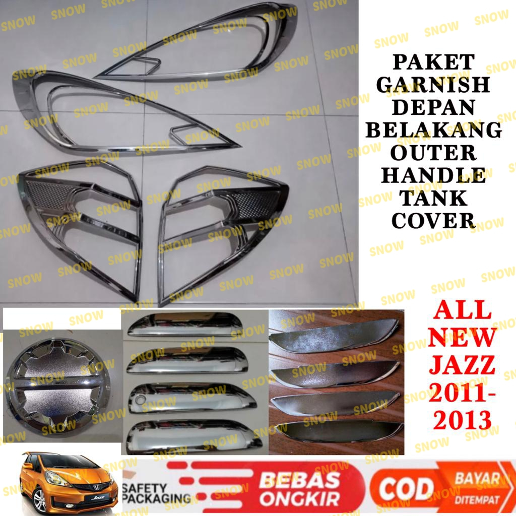 Paket Garnish Lampu Depan Belakang Outer Handle Tank Cover All New Jazz 2011 2013 Hitam Chrome