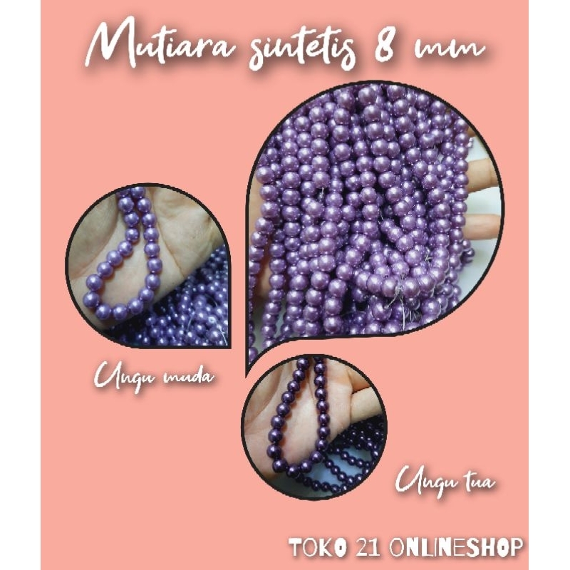 Manik mote bulat mutiara sintetis 8 mili warna ungu/mutsin bulat 8mm/mote mutiara renceng/mote variasi gelang kalung