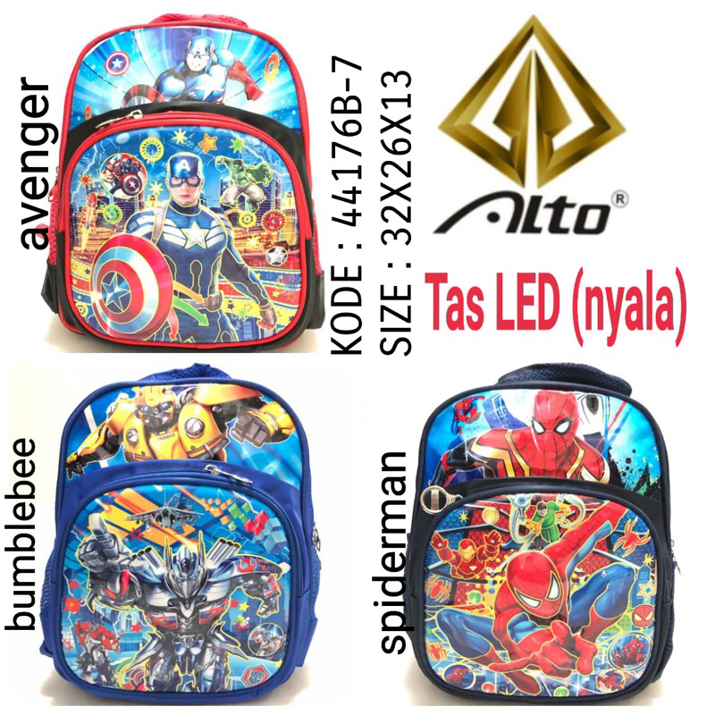 Tas Ransel Sekolah Anak Laki Laki Dan Perempuan Tas Led Nyala Paud Alto 44177G-7 44177B-7