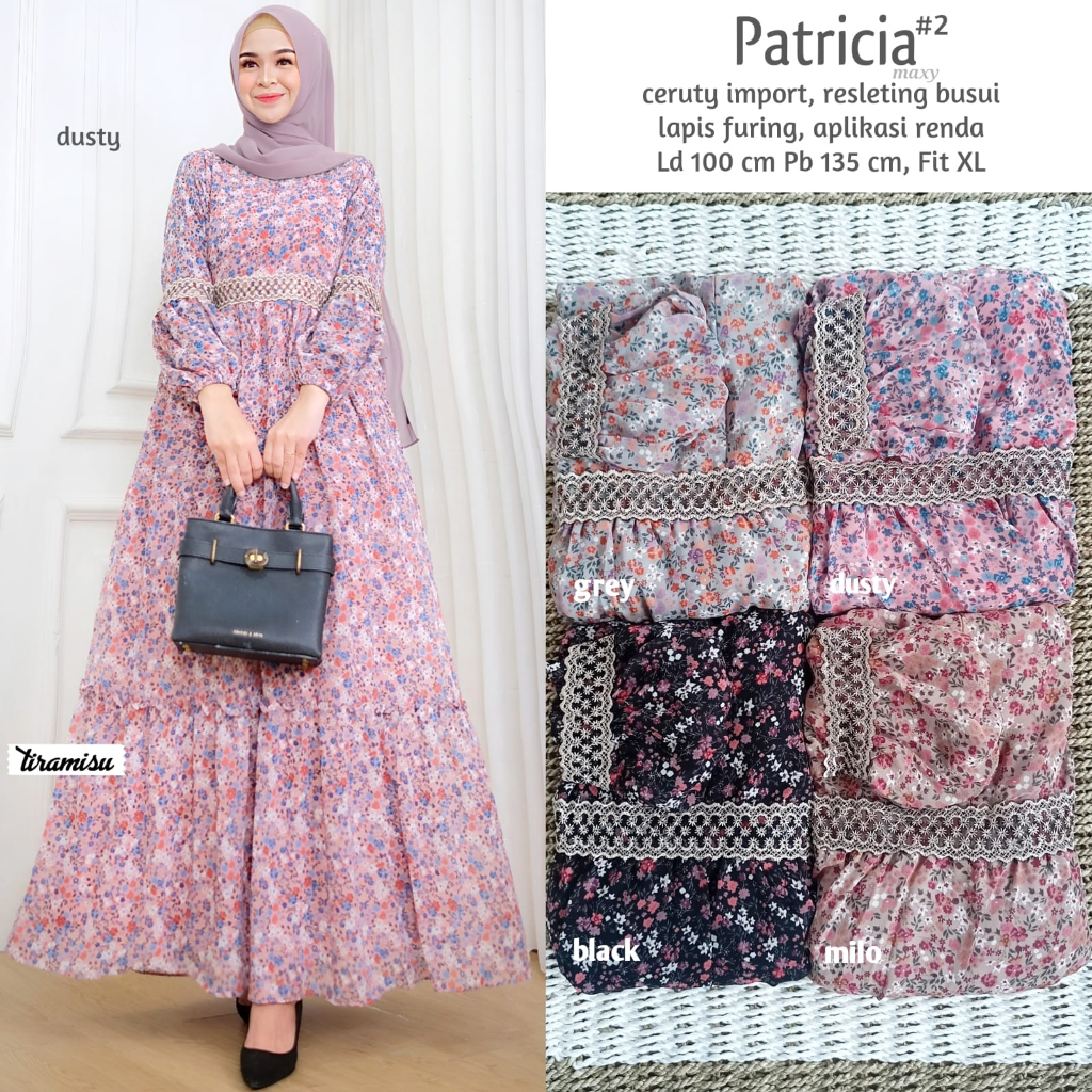 PATRICIA#2 DRESS / 20.7 / BAHAN CERUTY LAPIS FURING / LD 100 CM / PB 135 CM / ALLSIZE FIT TO XL / TIRAMISU