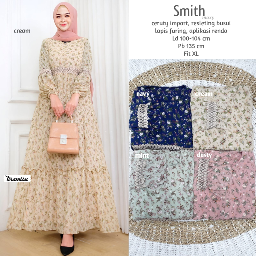 SMITH DRESS / 20.7 / BAHAN CERUTY LAPIS FURING / LD 100-104 CM / PB 135 CM / ALLSIZE JUMBO / FIT TO XL / TIRAMISU