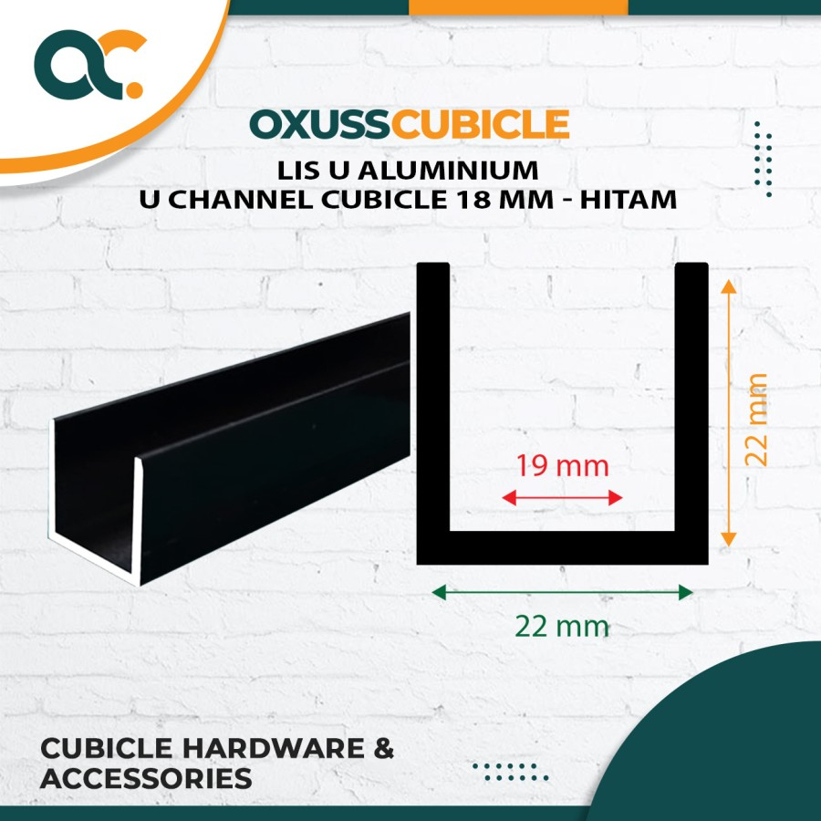 Lis U Aluminium U-Channel Partisi Cubicle List Cubicle 18MM (6m) - Hitam
