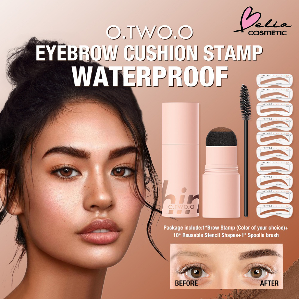 ❤ BELIA ❤ O.TWO.O Lasting Browfun Cushion Eyebrow Powder | Brow Stamp Long Lasting Eyes Makeup With Spoolie Brush 10 Reusable Beginner