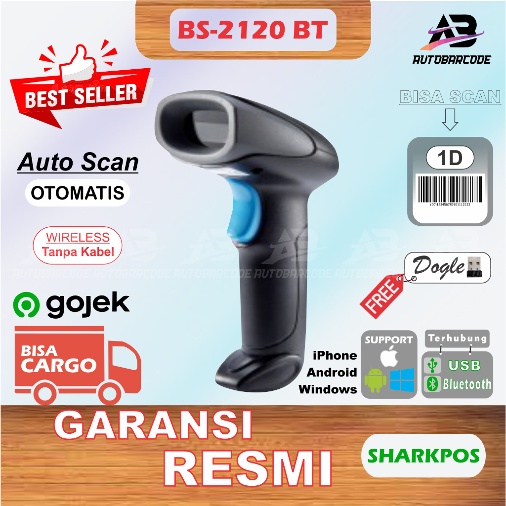 SHARKPOS BS2120 / BS-2120 / BS 2120 BT BARCODE SCANNER 1D BLUETOOTH WITH DONGLE WIRELESS HP ANDROID