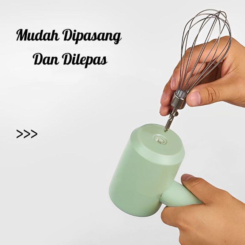 3 In 1 Wireless Charging Egg Beater Set Cake Portable Hand Mixer Blender Daging Sikat Pembersih Kecepatan⭐ Super8 ⭐