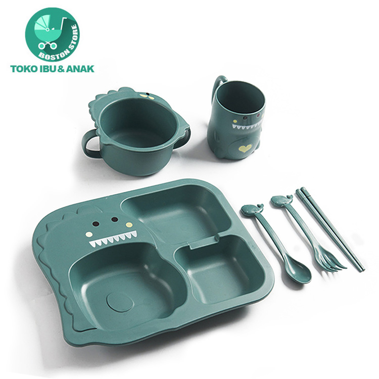 Bostonstore Tempat makan anti tumpah/tempat makan /Tempat makan Bayi/Alat makan anak 1set dinosaurus 6in1 bahan PP tahan Anti-drop / Tempat makan set / Tempat makan Bayi / Premium Mpasi Set 1 / tempat makan Set / tempat makan silicon Bayi