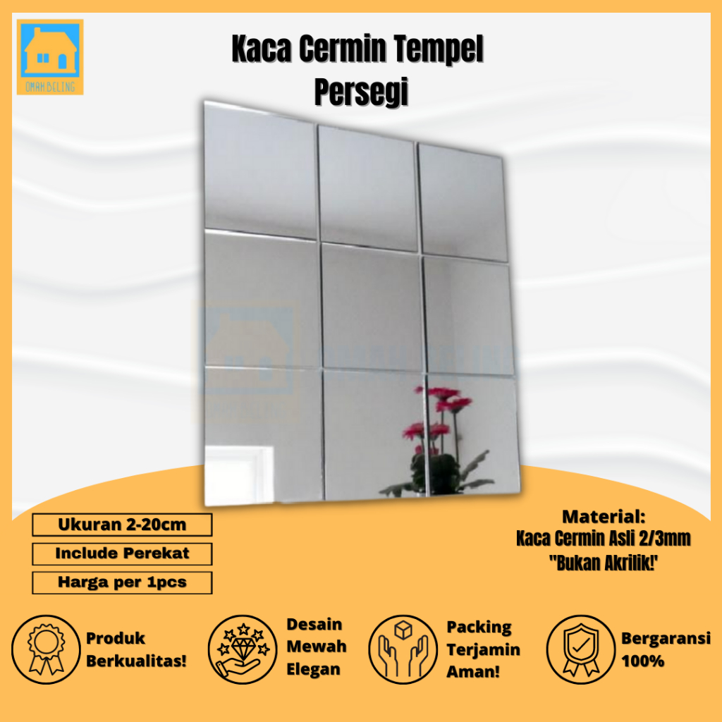 Kaca cermin persegi 2x2cm Kaca square persegi kotak cermin dinding tempel kaca cermin tempel