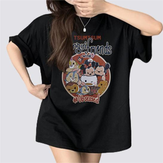 XiaoZhaiNv Kaos Atasan Oversize Wanita Disney Mickey Mouse Pattern Lengan Pendek A0307