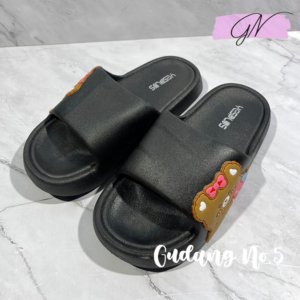 GN-909-38 Sandal Slop Jelly Wanita Motif Bear Korean Style Import Yesplus PCU