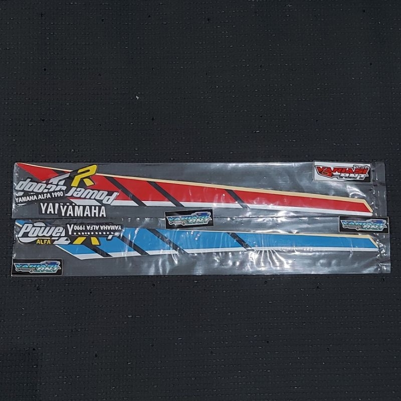 1Set Lis / Stiker / Striping Body Motor Yamaha Alfa 1990 Merah & Biru