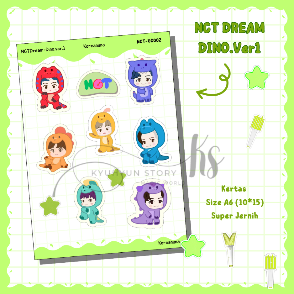 Stiker Kpop Nct Dream Dino Chibi Cartoon Lucu Aesthetic Sticker Deco Jurnal Diary Memo Botol Buku No