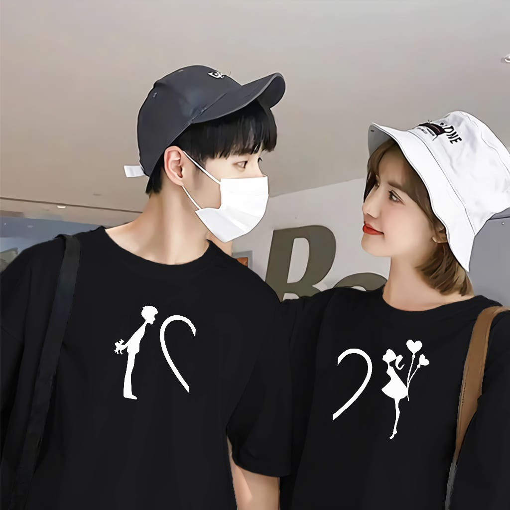 Baju Kaos Couple Pasangan Pria Wanita Love Lengan Pendek Katun Combed / Baju Kaos Pasangan Pria Wani