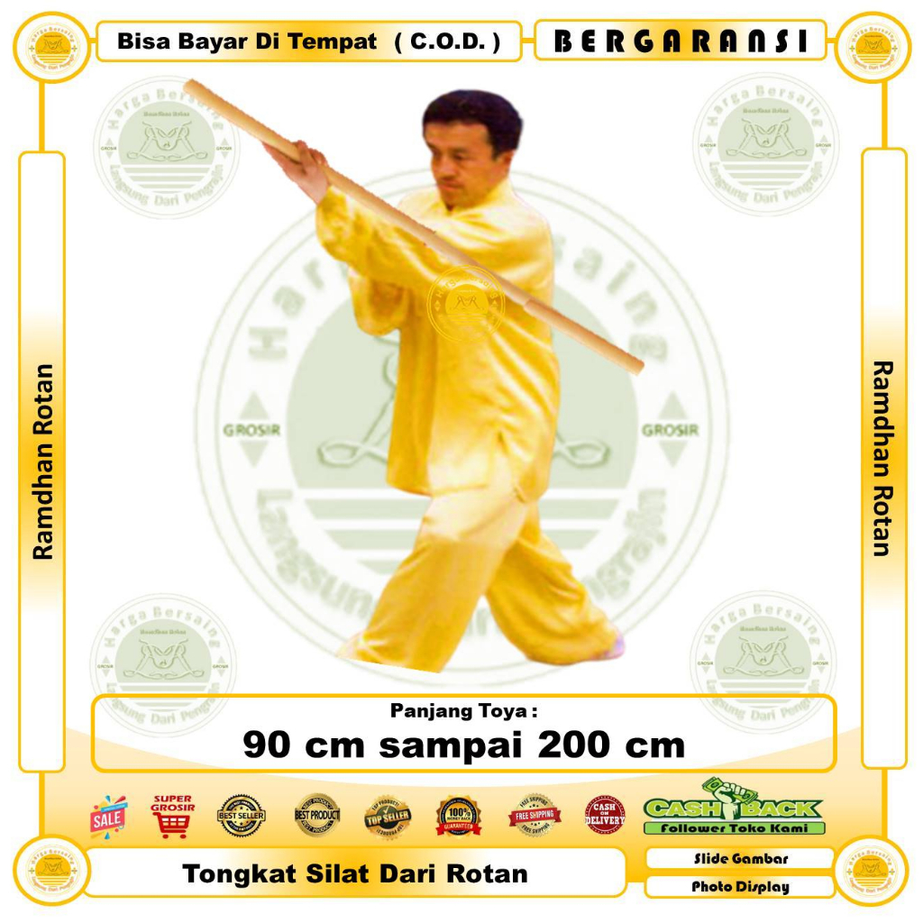 Tongkat Silat Dewasa PSHT Bahan Rotan - Ramdhan Rotan - Tongkat Persilatan IPSI - Tongkat Beladiri R