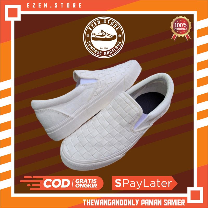 SEPATU SLIP ON ANYAMAN PUTIH WHITE SIZE 40 PAMAN JAHAT KARYA THEWANGANDONLY PAMAN SAMIER
