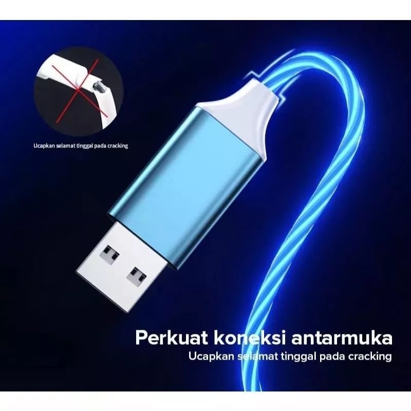 Kabel Data LED Micro USB - Type C Cable Charger Lampu 1 Meter