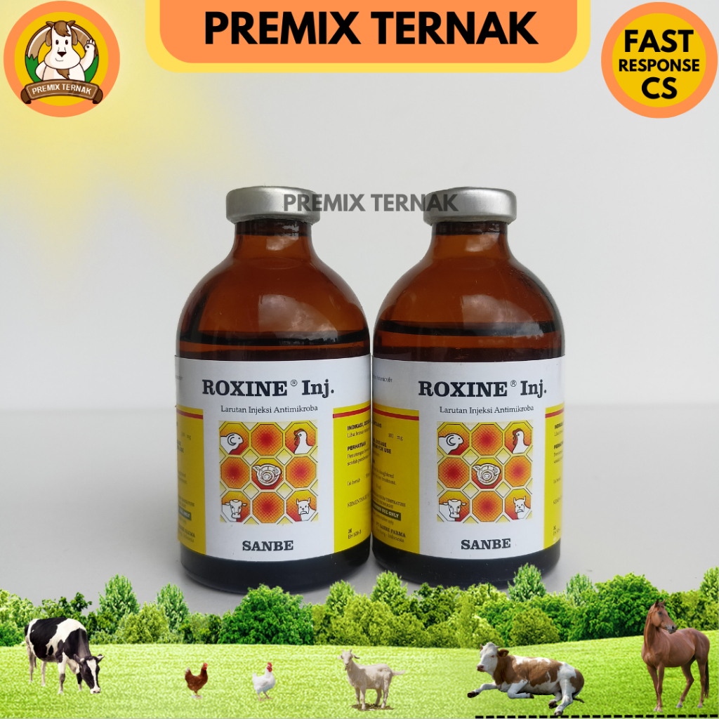 ROXINE 100ML ROXINE 50ML - Antibiotik Sapi kambing - Obat Infeksi Pernafasan CRD Hewan Ngorok Cekres Enrofloxacin