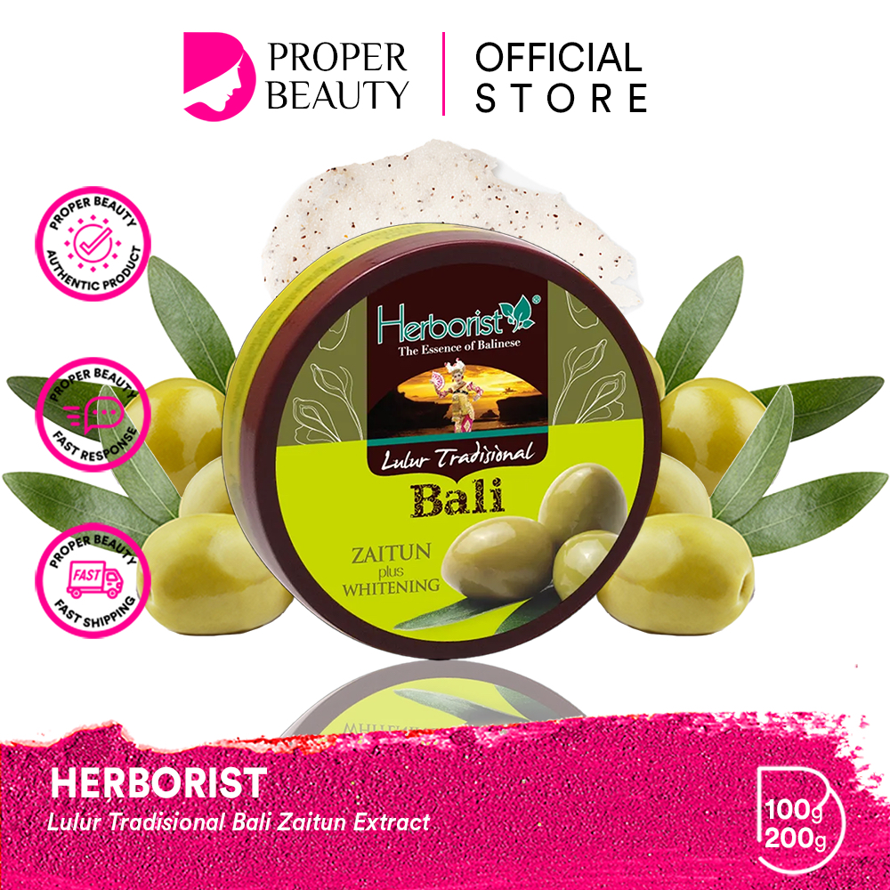 HERBORIST Lulur Tradisional Bali Zaitun Extract Indonesia / 100g 200g / Bengkoang Milk Chocolate Papaya Rose Strawberry Green Tea Avocado Kiwi Beras Aloe Vera Coconut Frangipani Plus Brightening / Skincare Body Scrub Gel Lotion Peeling Exfoliating Tubuh