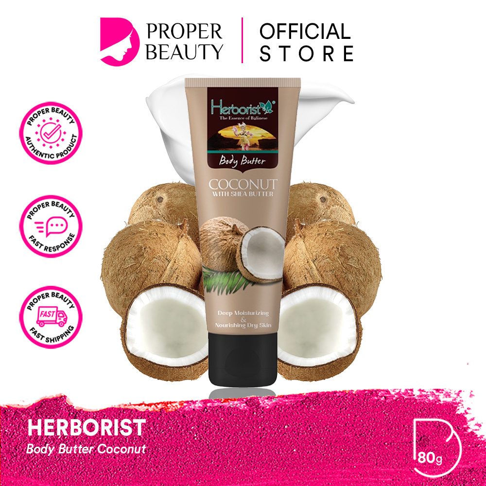 HERBORIST Body Butter Coconut Indonesia / 80g / With Shea Butter / Deep Moisturizing &amp; Nourishing Dry Skin / Melembabkan Mencerahkan Menutrisi / Strawberry Sorbet Frangipani Chocolate Zaitun Matcha Milk Mango Banana / Skincare Care Lotion Gel Scrub Tubuh