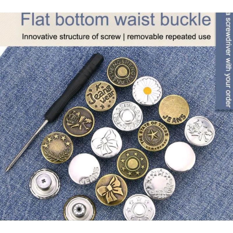 Kancing Jeans Bebas Kuku tipe Sekrup yang Dapat Dilepas Kancing Logam Penyesuaian Pinggang pengecil 