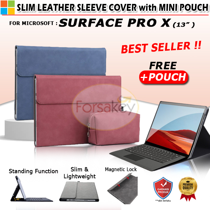 Microsoft Surface Pro X 10 13 Inch Leather Flip Case Casing Book Cover Sarung Kesing Flipcase Flipco