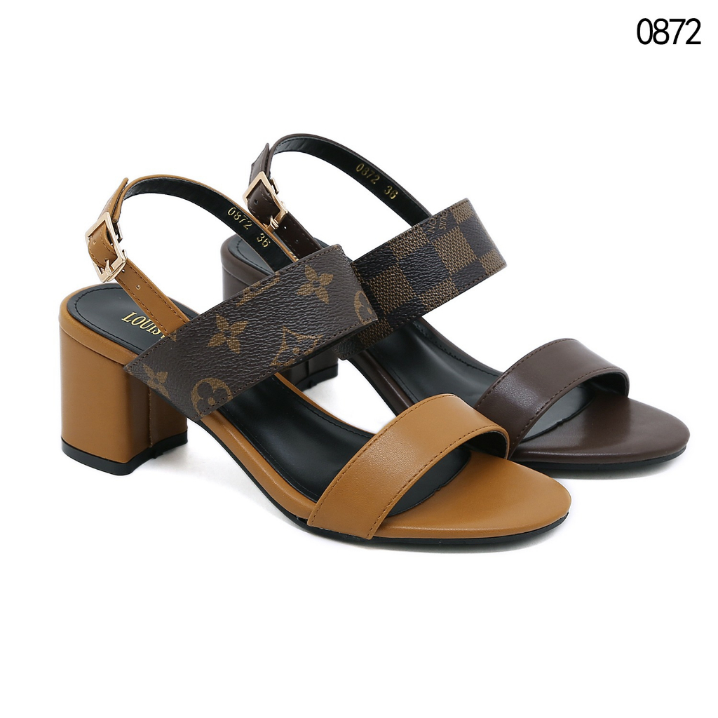 0872 Leather Ankle Strap Block Heel Sandals