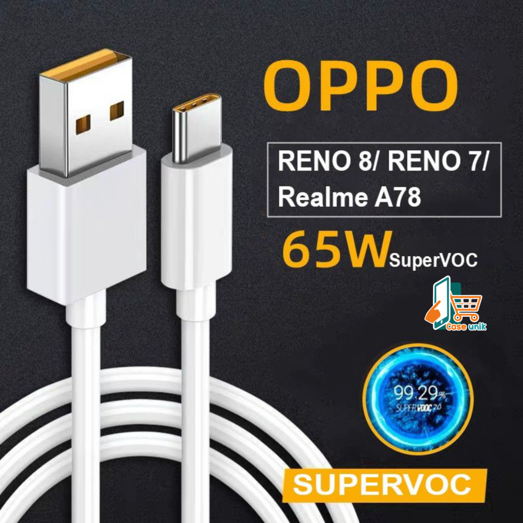 Kabel cable data original 100% OPPO RENO 8 SUPER VOOC pengisian  super cepat FOR oppo RENO 8 8Z RENO 8T RENO 7 7pro 6 5 5pro 4 4f 3 3pro 2 2f a17 a17k a57 2022 a78 a96 a5 2020 a9 2020 CS5750