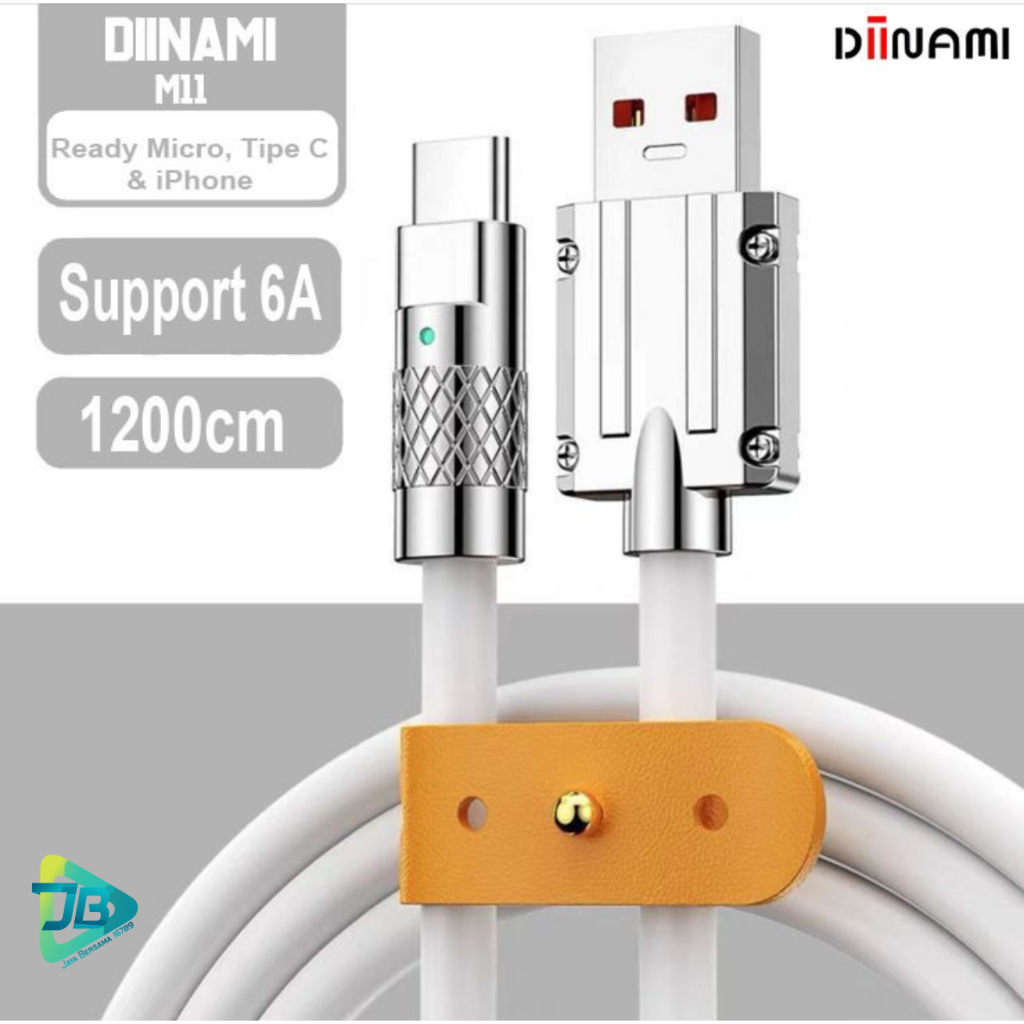 Kabel cable data DIINAMI M11 bahan besi 120W 6 amper super FAST charging &amp; translit data Ready Micro usb , tipe type c &amp; iPhone cocok untuk Android &amp; iOS suport untuk semua hp Samsung , Vivo , XiaoMi , Realme , Infinix  JB8805