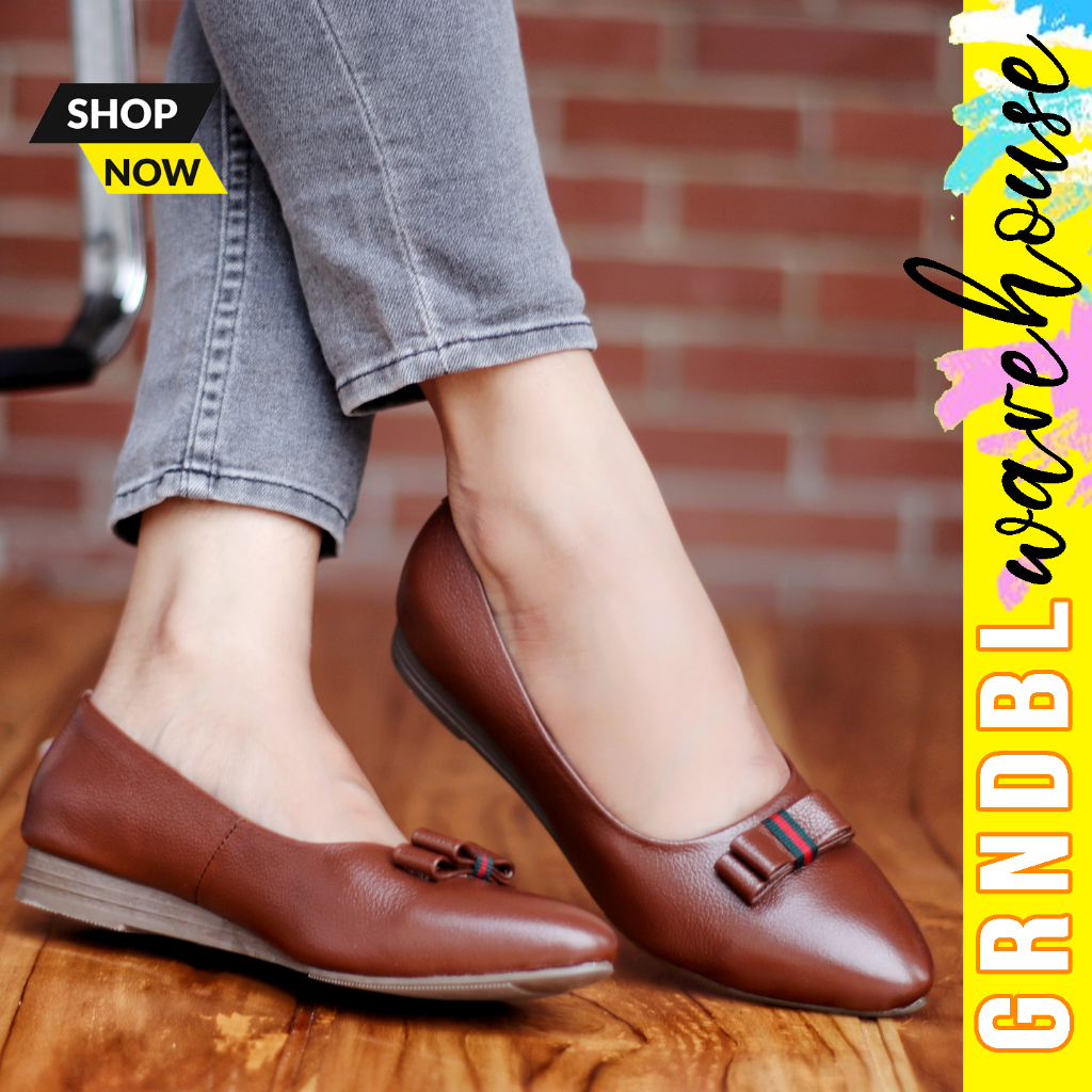 GRNDBL MIA Sepatu Formal Casual Slop Selop Slip On Kerja Papirut Kulit Asli Garut Cewek / Cewe Wanit