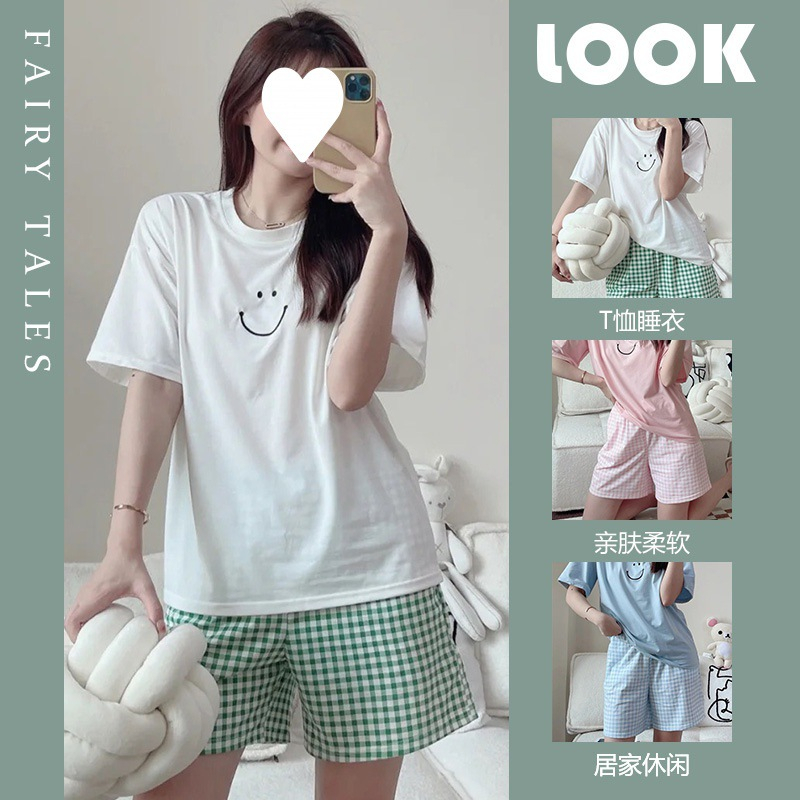 Baju Tidur Sweet Import Cute Lucu Setelan Korea Piyama Baju Celana Pendek Set Smile 522