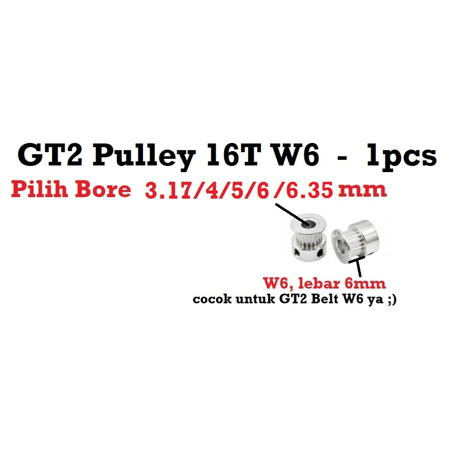 [HAEBOT] GT2 Pulley Timing CNC 16 Teeth Gigi 5 6.35 mm Puley CNC 3D Printer Lebar 6mm Aluminium