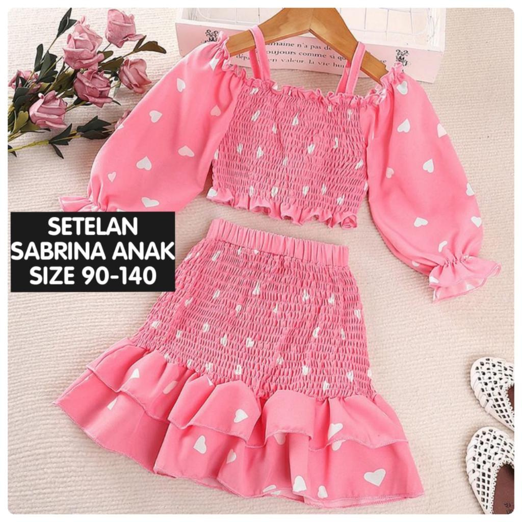 (LOLI-JKT) BS-423 SET BLOUSE ROK SABRINA TALI PINKLOVE SIZE 90-140