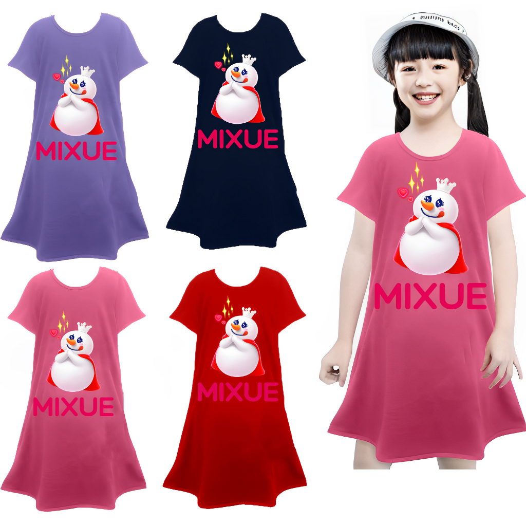 Daster Anak Pakaian Permepuan Dress Motif Gambar Mixue Usia 1 Sampai 8 Tahun baju anak mixue perempu