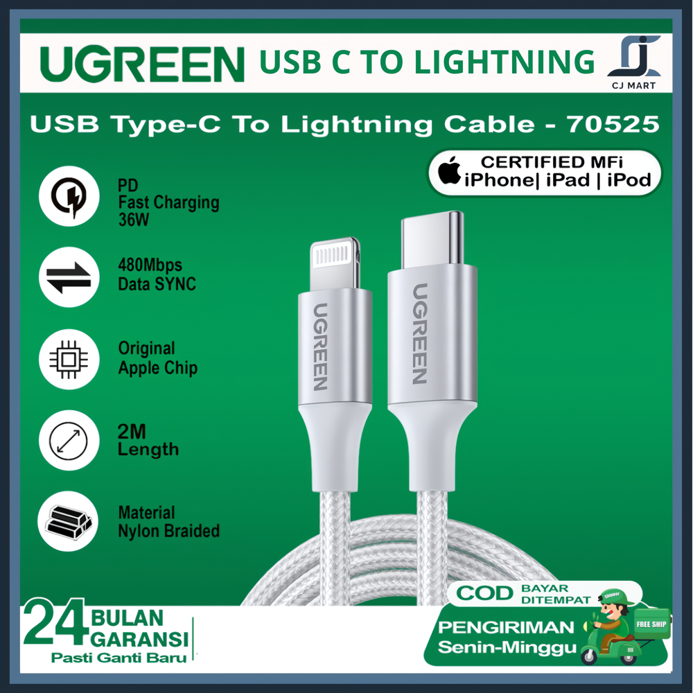 UGREEN Kabel Data Lightning Mfi For iPhone 11 12 13 14 Fast Charging