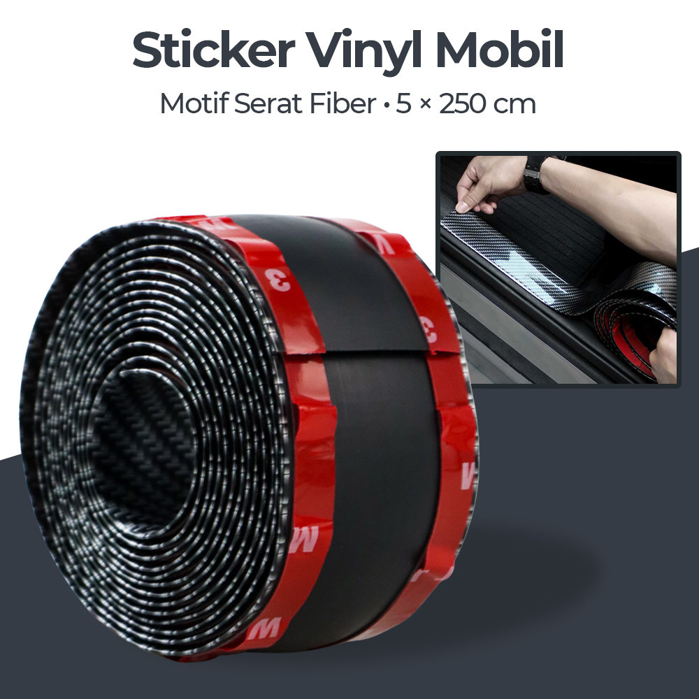 Stiker Vinyl Mobil Carbon Fiber Rubber Strip Bumper Guard 5 x 250 cm, Stiker Lis Vinyl Carbon Fiber 