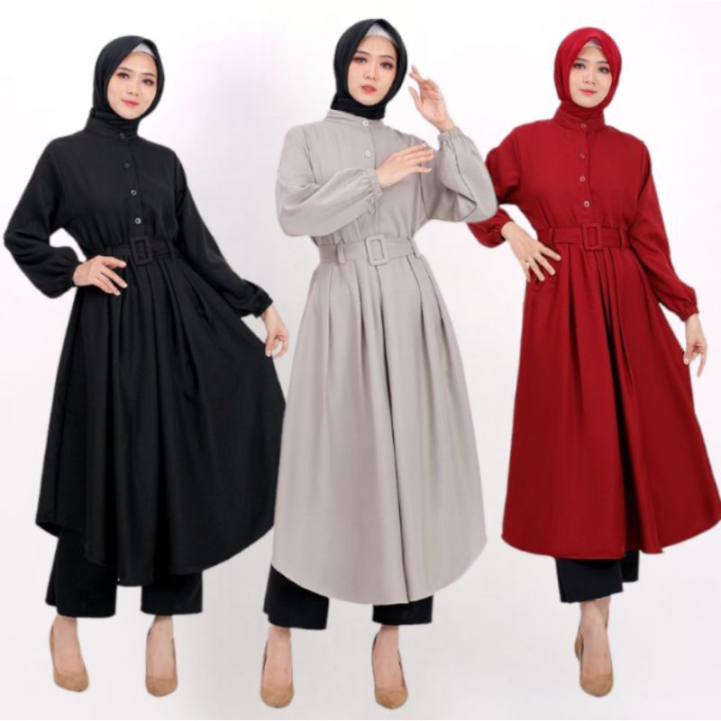 LONG TUNIK WANITA BUSUI + GESPER A806/8099(BAHAN MOSCREPE PREMIUM)