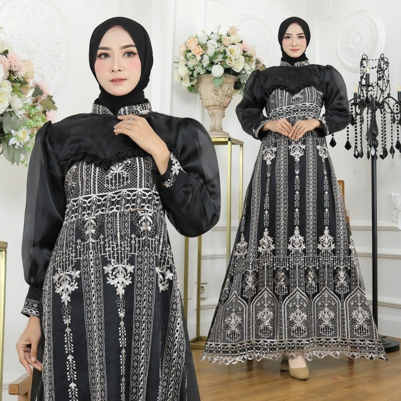 MAXY GRISELDA MUTIARA, ORGANZA VELVET, GAMIS HIJAB MUSLIM, MAXY DRESS