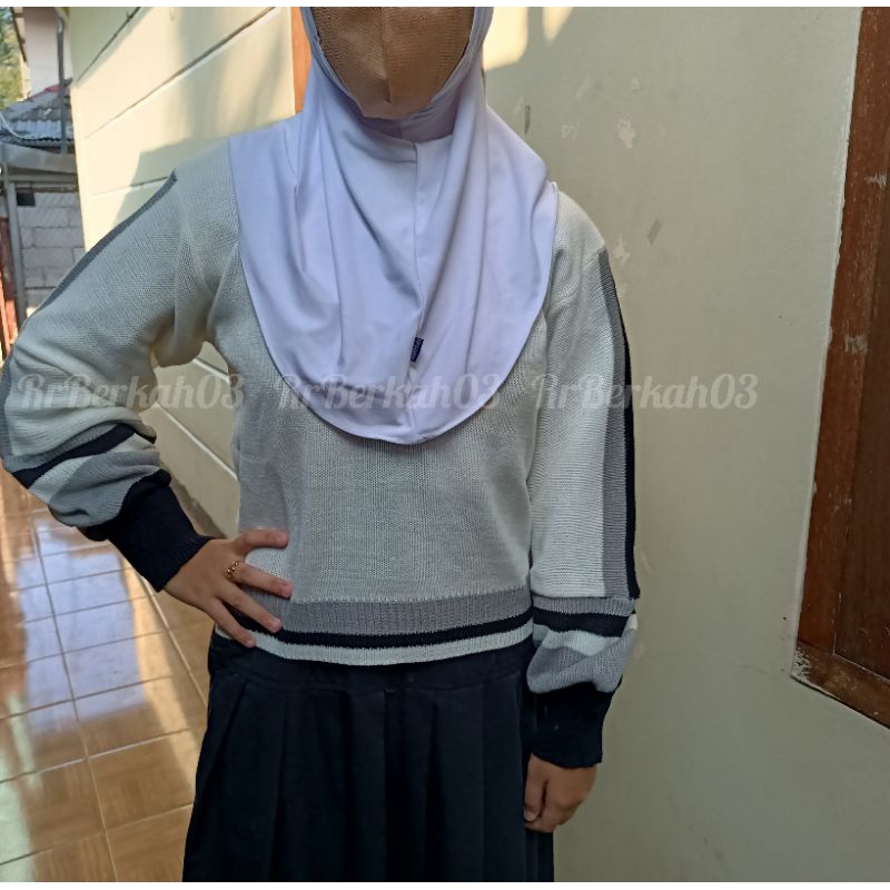 CROP STRIPE Lengan Balon Rajut Premium