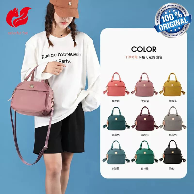 ORIGINAL Tas Selempang COLORFUL FOX Wanita Import KOREA Super Tebal Anti Air Elegan Design