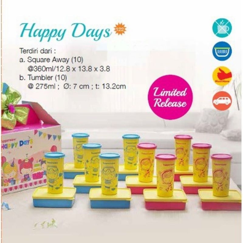 Tupperware Happy Days 1set (Tumbler + square away)