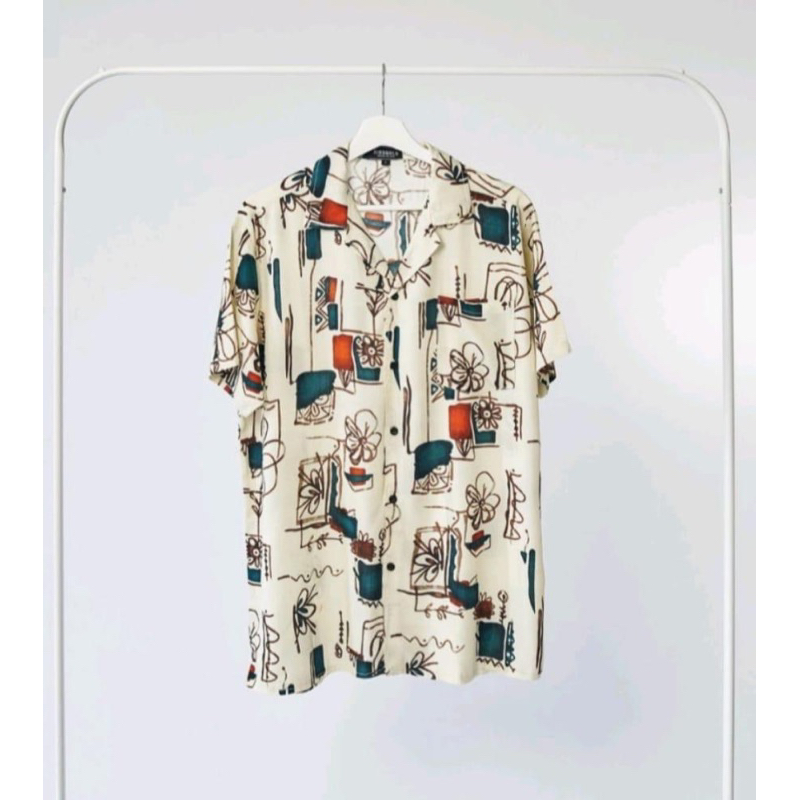 Kemeja Pria Hawai/ Kemeja Pantai Abstrak Vintage Casual Lengan Pendek Retro Bahan Rayon Viscose import adem-Flower