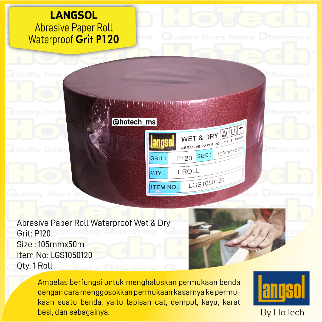 Kertas Amplas Roll | Langsol | Abrasive Cloth Roll, Waterproof P120
