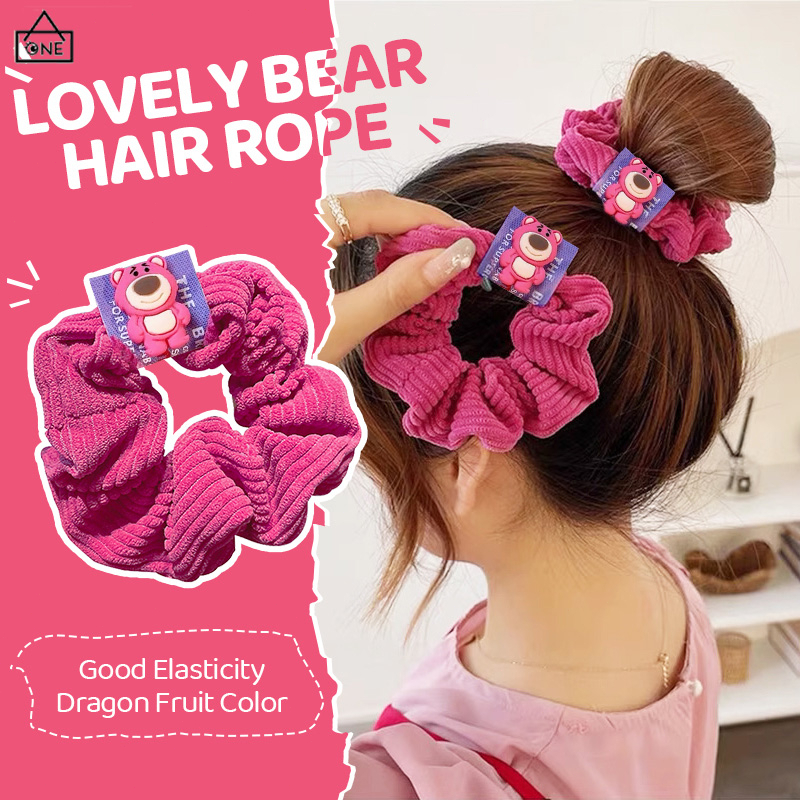 COD❤️Ikat Rambut Lotso Bear Lucu Korea Beruang Stroberi Tali Rambut Mewah Cuci Muka Wanita Hiasan Kepala Jepit Rambut