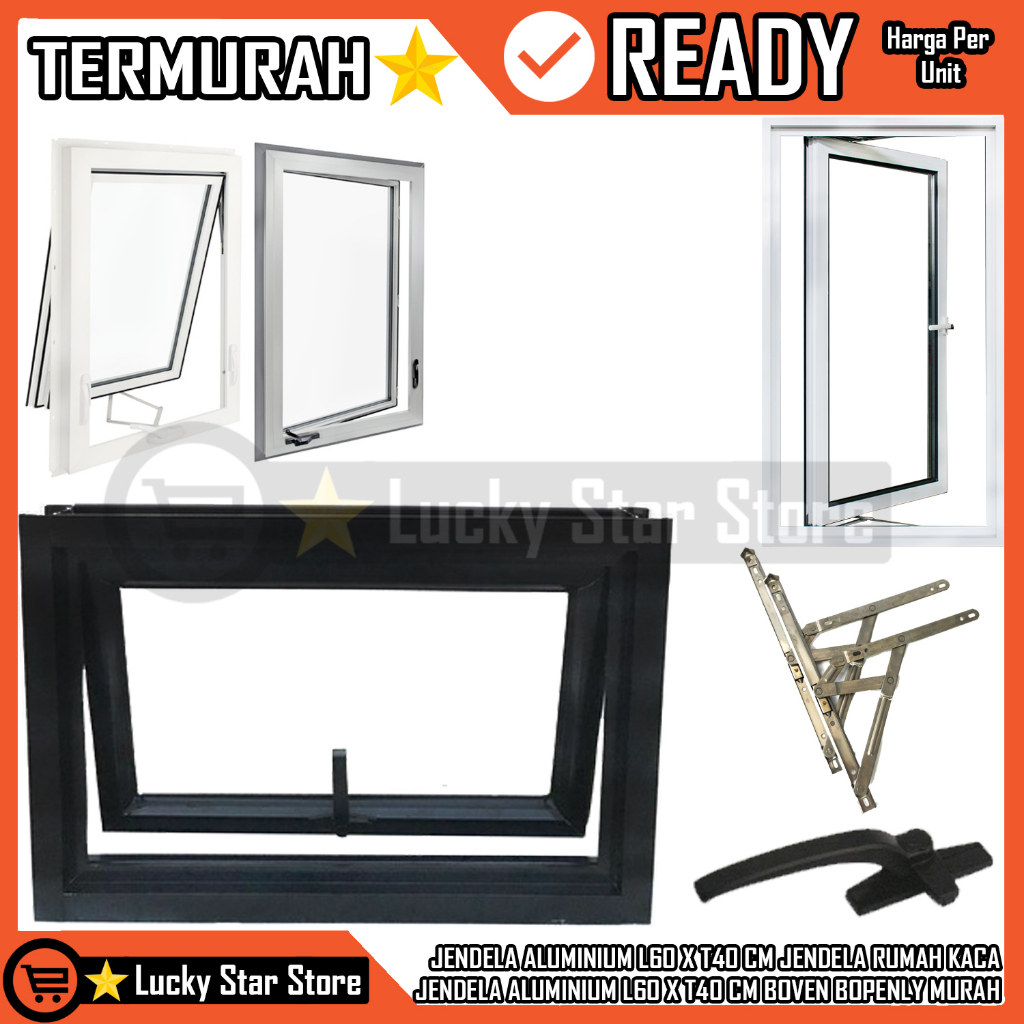 JENDELA ALUMINIUM L60 X T40 CM JENDELA KAMAR MANDI 60X40 JENDELA BOVEN 40 X 60 ALUMUNIUM KACA MURAH 