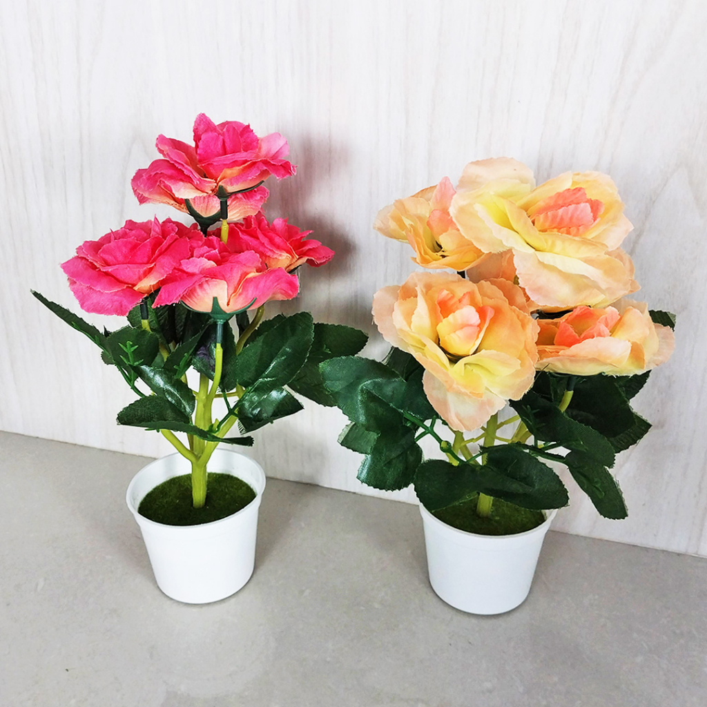 AND / COD / Pot Bunga Mawar Hias Plastik Dekorasi Rumah Terkini Bunga Hias Artificial Flowers Murah Import PBP108