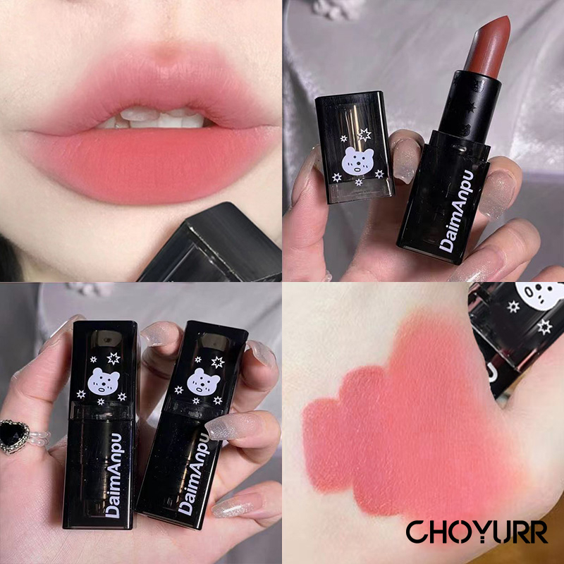 【COD】Daimanpu Lipstik Beruang Hitam Keren Lip Stick 4 Warna Matte Velvet Tahan Lama -CH