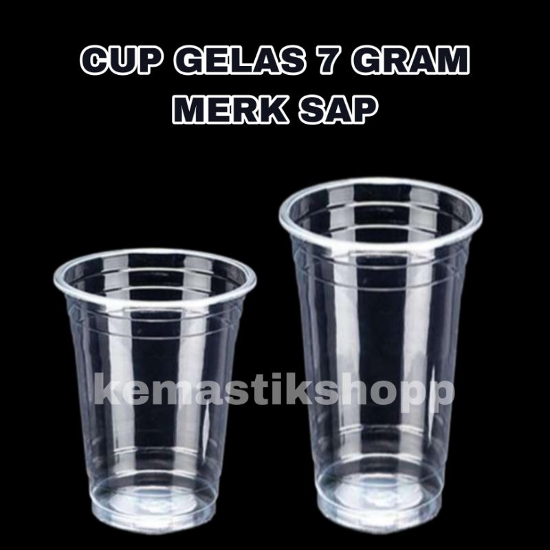 (ISI 50 PCS) Cup Gelas Datar 12oz - 14oz - 16oz 7 gram merk SAP